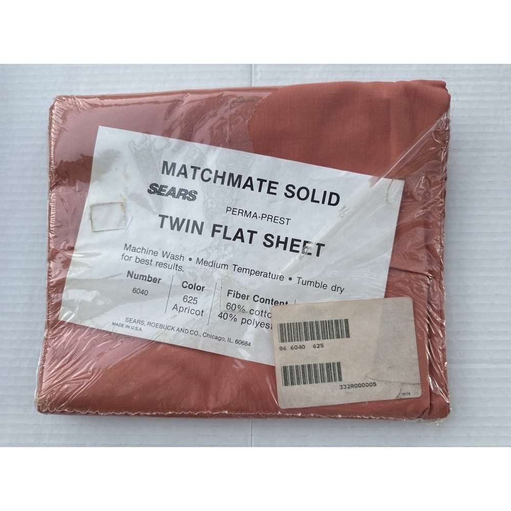 Vintage Sears Matchmate Solid Twin Flat Sheet Apricot Orange Perma-Prest 6040